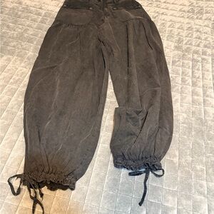Free People Black Balloon Leg with Drawstring Hem lightweight denim jeans.